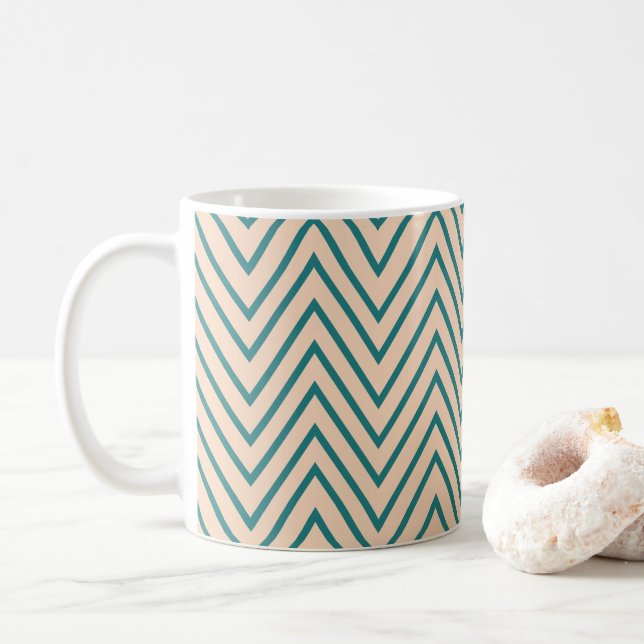 Mug Rayure Chevron Bleue Pêche (Avec donut)