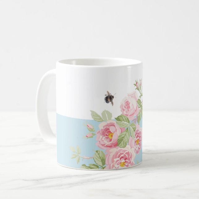 Mug Rayure d'Aqua de roses d'été de jour de mai (Devant gauche)