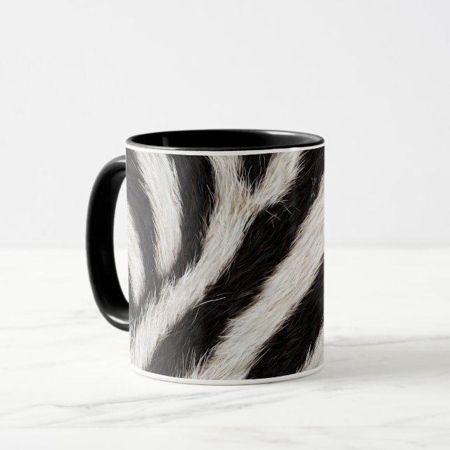 Mug Rayure de zèbre sauvage noir blanc faux fourrure  (Devant gauche)