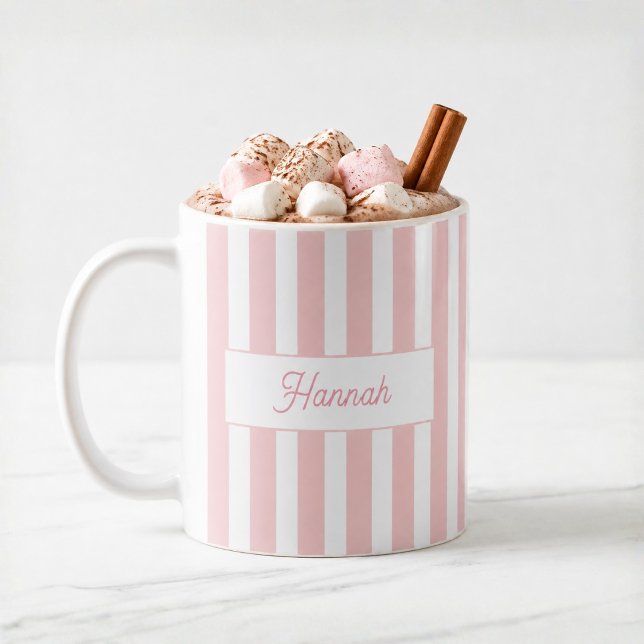 Mug Rayure Monogramme Rose Clair (Créateur téléchargé)