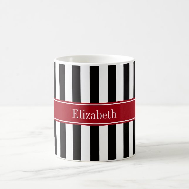 Mug Rayure Noir Blanc Cranberry Nom Monogramme (Centre)