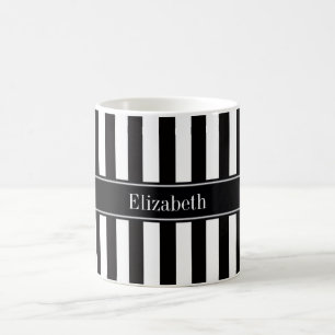 Mug Rayure Noir Blanc Noir Monogramme Nom