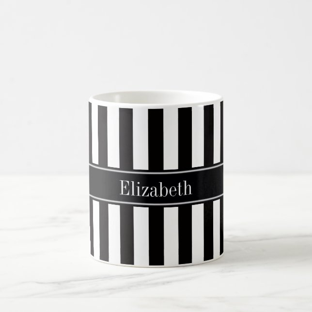Mug Rayure Noir Blanc Noir Monogramme Nom (Centre)