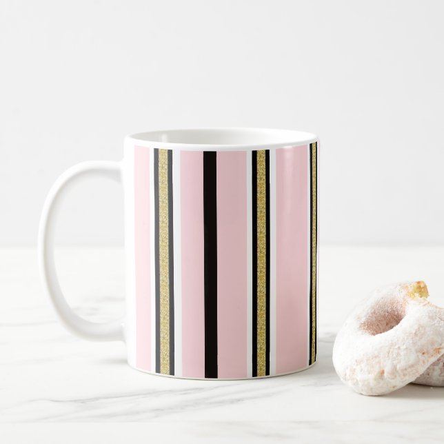 Mug rayure noire or rose et blanc (Avec donut)