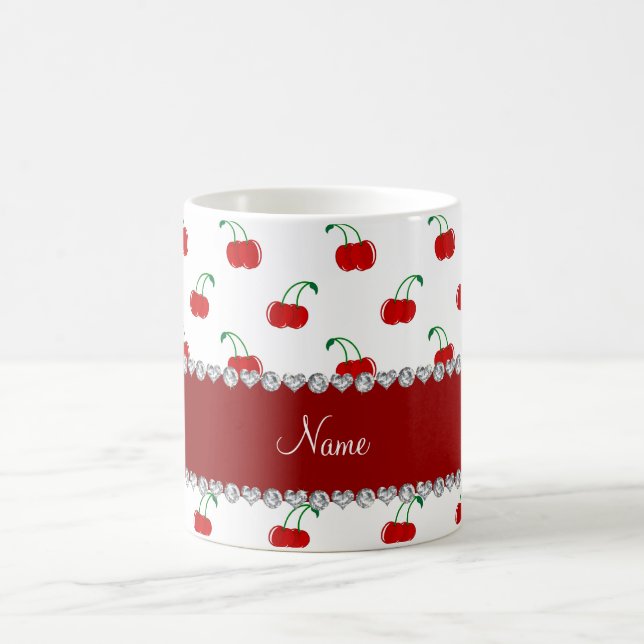 Mug Rayure rouge blanche nommée personnalisée de rouge (Centre)