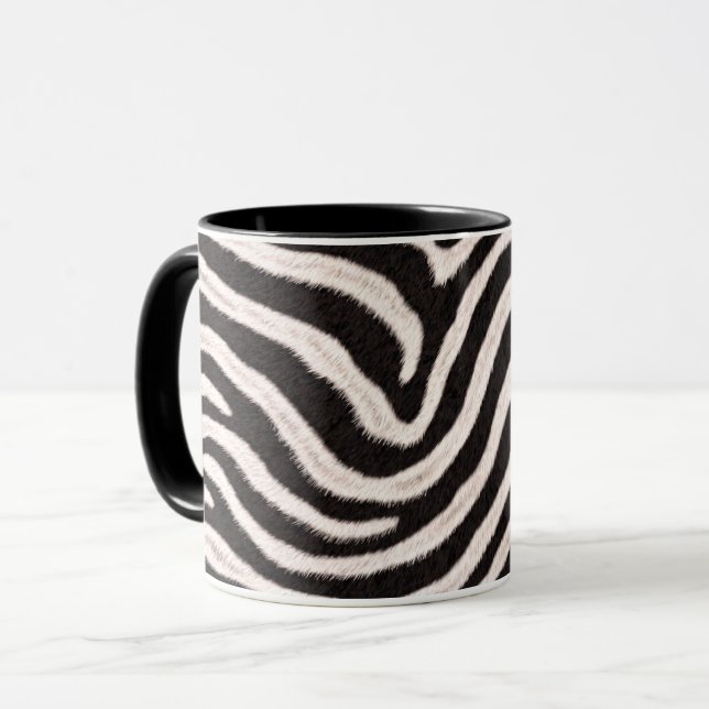Mug Rayure Zèbre Noir Blanc Faux Fourrure Aspect  (Devant gauche)