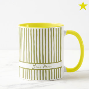 Mug Rayures aquarelles jaunes minimalistes nom personn