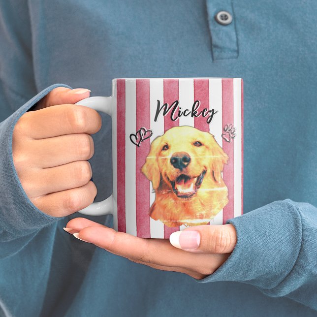 Mug Rayures aquarelles rouges Photo et nom d'animal de (Créateur téléchargé)