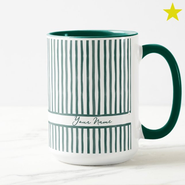 Mug Rayures aquarelles vert sarcelle tendance nom pers (Créateur téléchargé)