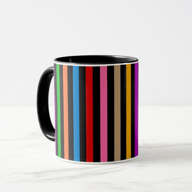 Mug Rayures arc-en-ciel colorées - Noir  (Devant gauche)