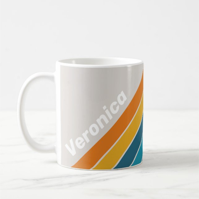 Mug Rayures Arc-en-ciel Rétro avec Nom (Gauche)