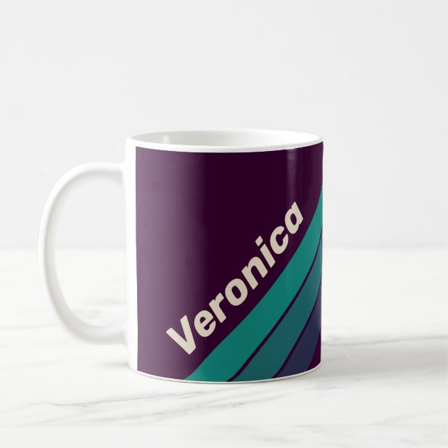 Mug Rayures arc-en-ciel violet rétro avec nom (Gauche)