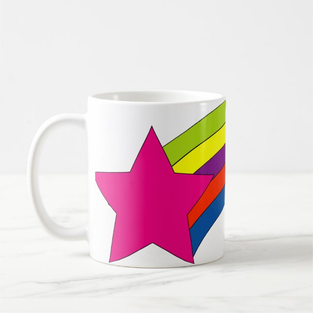 Mug Rayures arc-en-ciel vives et étoile rose moderne c (Gauche)