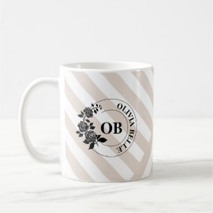 Mug Rayures Beige Ivoire Monogramme