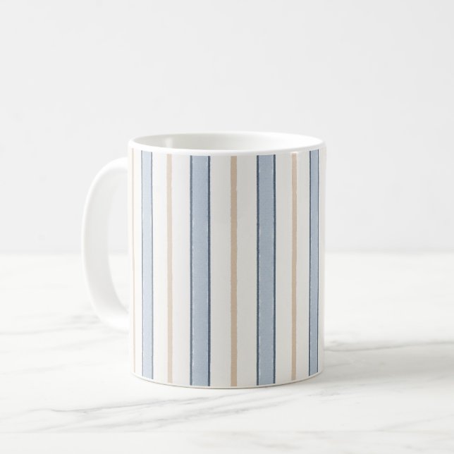 Mug Rayures Blanches Crème Bleu (Devant gauche)