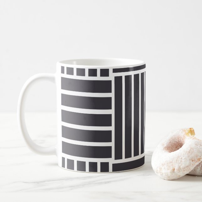 Mug Rayures blanches horizontales verticales grises (Avec donut)