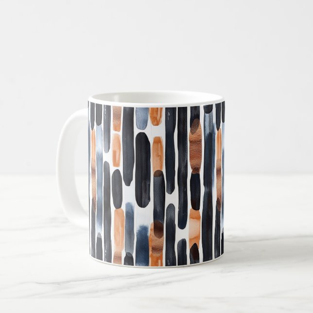 Mug Rayures bleu marine rouille orange (Devant gauche)