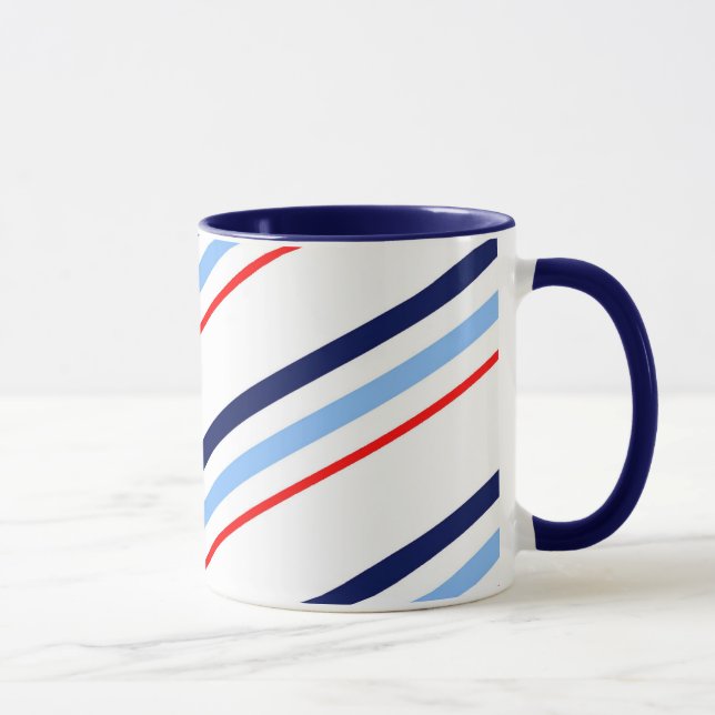 Mug Rayures bleues blanches rouges nautiques (Droite)