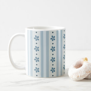 Mug Rayures Bleues Clair Et Fleurs