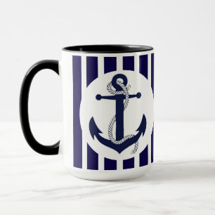 Mug Rayures bleues et blanches avec l'Ancre