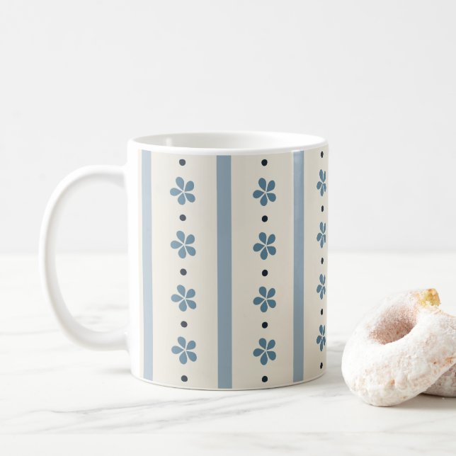 Mug Rayures Bleues Et Crème Et Fleurs (Avec donut)