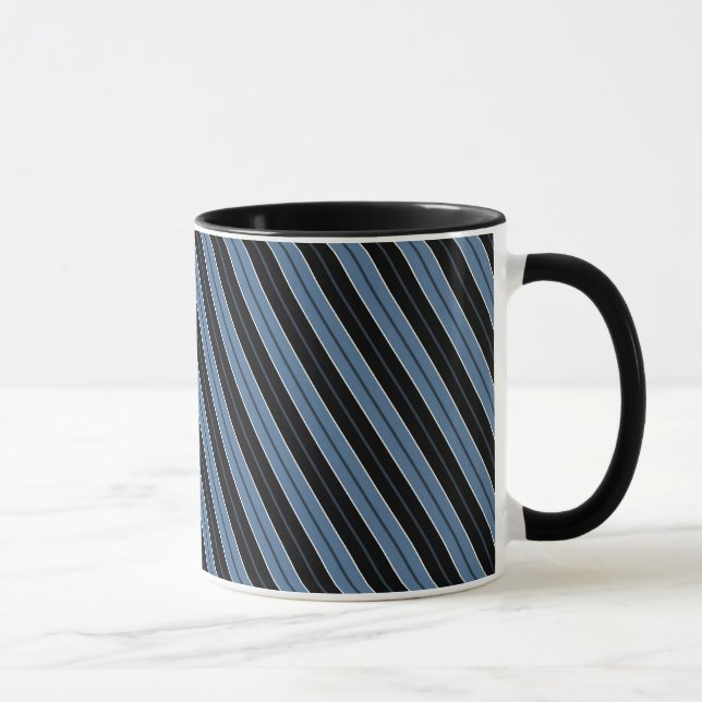 Mug Rayures bleues noires et blanches en diagonale (Droite)