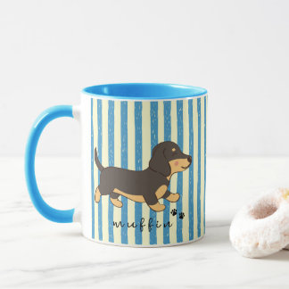 Mug Rayures bleues Nom de Dachshund noir et fauve