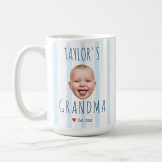 Mug Rayures bleues photo personnalisée et nom visage d