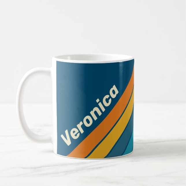 Mug Rayures bleues soleil avec nom (Gauche)
