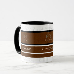 Mug rayures brunes modernes avec nom masculin