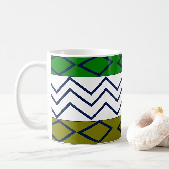 Mug Rayures Chevron Vertes Géométrique (Avec donut)