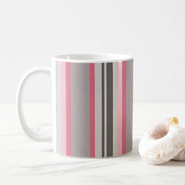 Mug Rayures classiques rose et gris (Avec donut)