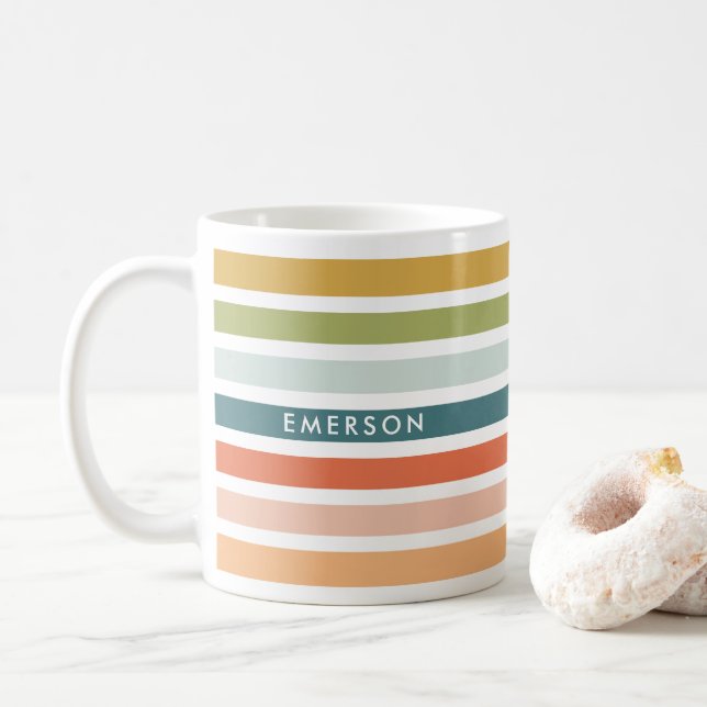 Mug Rayures Colorées Nom Personnalisé (Avec donut)