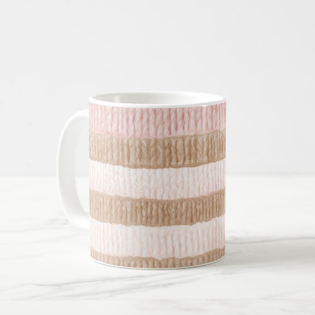 Mug Rayures Crème Beige Rose (Devant gauche)