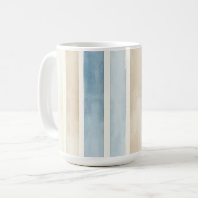 Mug Rayures Crème Bleu de Plage (Devant gauche)
