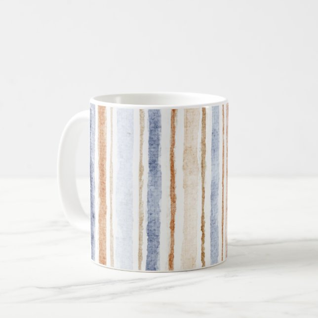 Mug Rayures Crème Marron Bleu (Devant gauche)