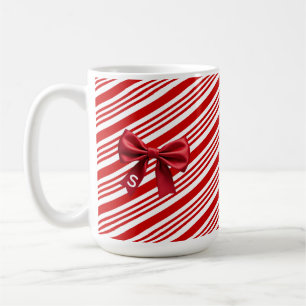 Mug Rayures de bonbon rouge noeud festif de Noël