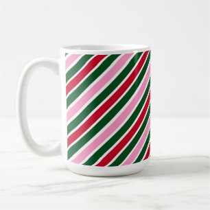 Mug Rayures de canne à bonbon de Noël rose vert et rou