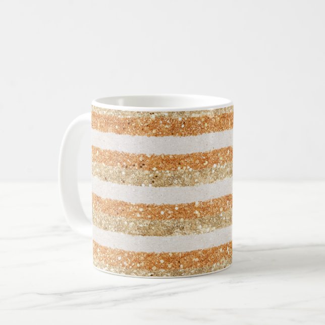 Mug Rayures de crème scintillante orange doré (Devant gauche)