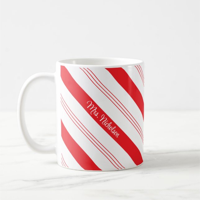 Mug Rayures de menthe poivrée et nom de bonbon canne (Gauche)