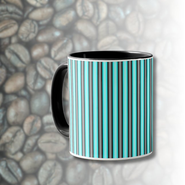 Mug Rayures d'effet en métal 3D noir et bleu néon mode (Créateur téléchargé)