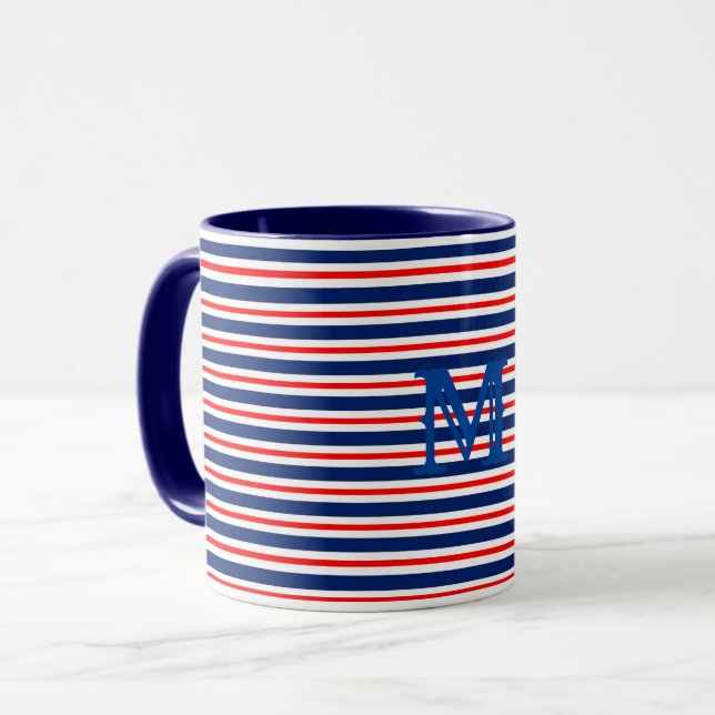 Mug Rayures d'été Monogramme Océan (Devant gauche)