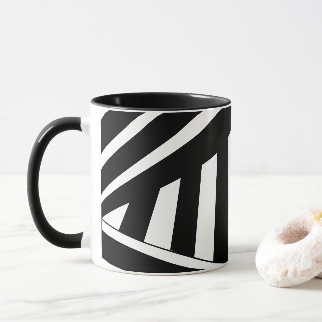 Mug Rayures diagonales noires et blanches  (Avec donut)
