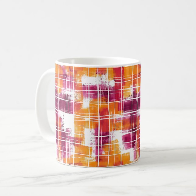 Mug Rayures écossaises violettes orange funky (Devant gauche)