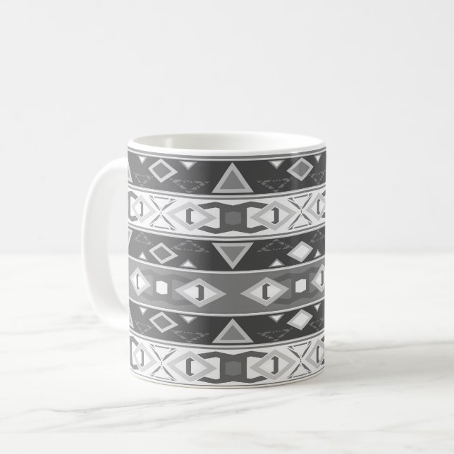 Mug Rayures et formes géométriques gris blanc (Devant gauche)