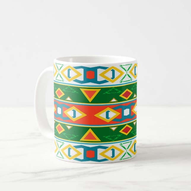 Mug Rayures et formes géométriques vert orange blanc  (Devant gauche)