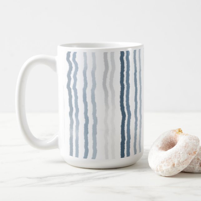 Mug Rayures fines aquarelles, bleu ardoise, gris, blan (Avec donut)
