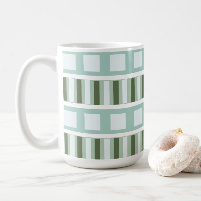 Mug Rayures géométriques carrées vert sarcelle (Avec donut)