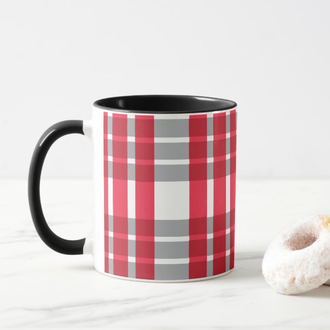 Mug Rayures grises rouges  (Avec donut)