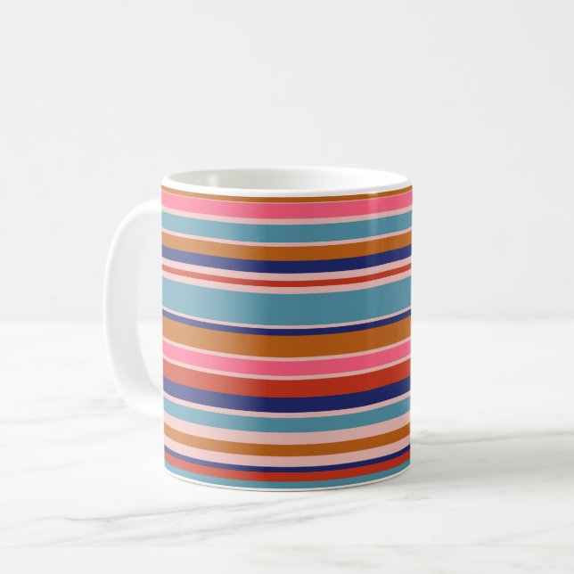 Mug Rayures horizontales bleu rose terracotta rétro  (Devant gauche)